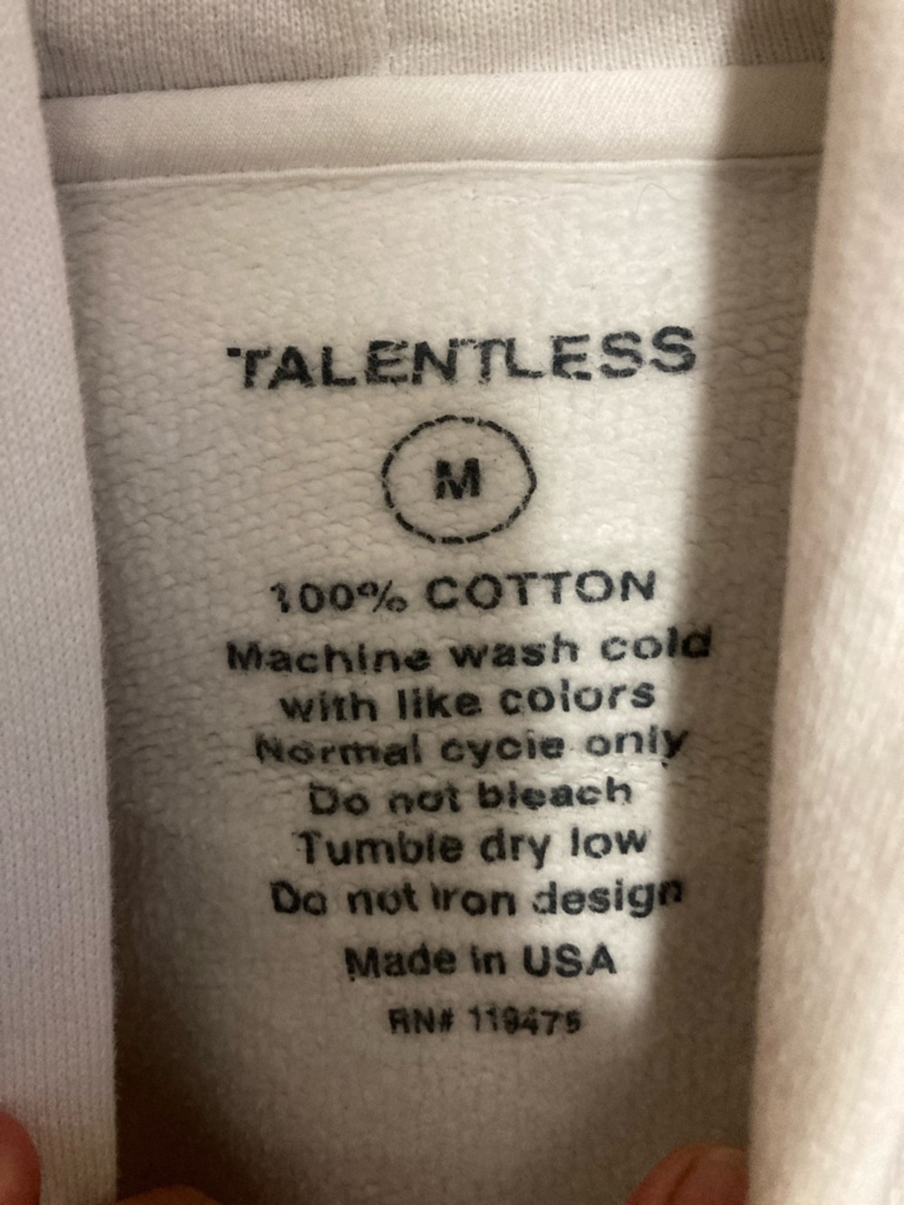 TALENTLESS Please Wash Your Hands White and Black Hoodie Sweatshirt, Size Medium - Picture 6 of 7